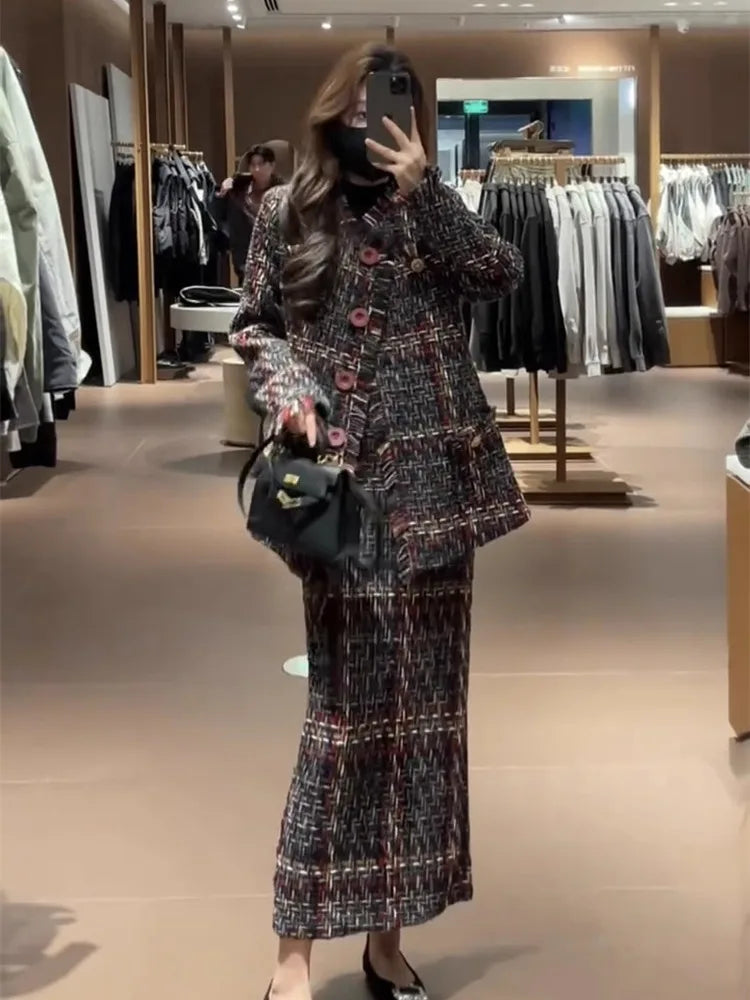 Two Piece Coat And Skirt Set – Winter Polyester – Unknown | KIMLUD