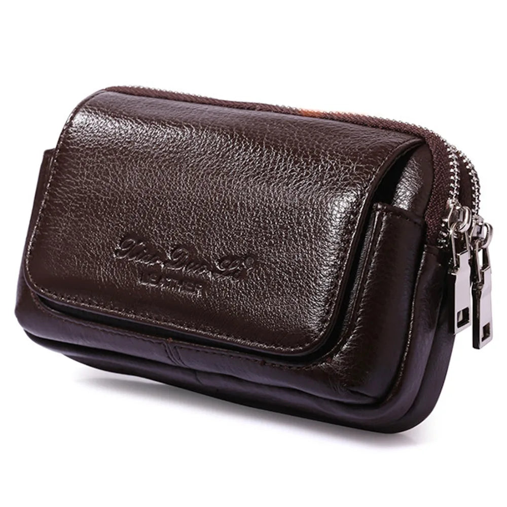 Genuine Leather Waist Pack Coin Pouch — Black | KIMLUD
