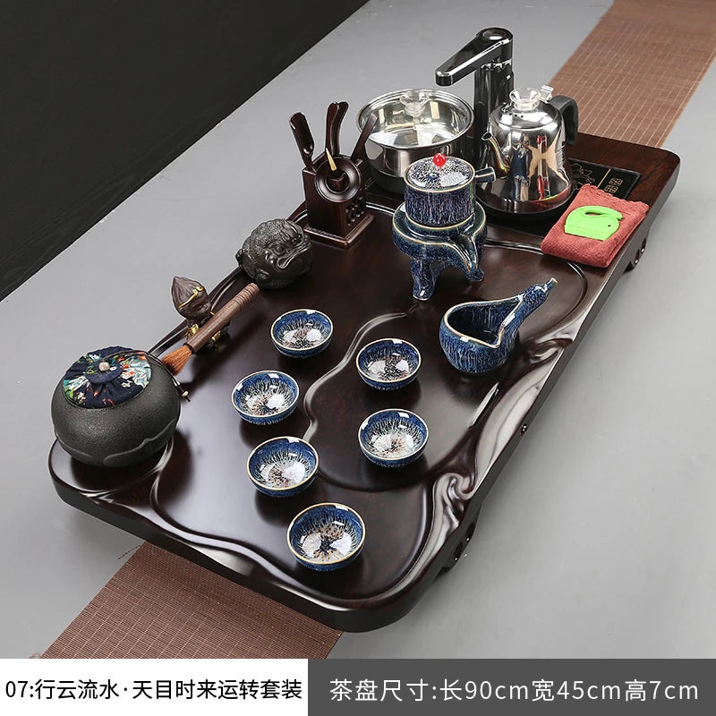 Porcelain Tea Set With Infuser And Hand Glazed Accents And Tray — White | KIMLUD