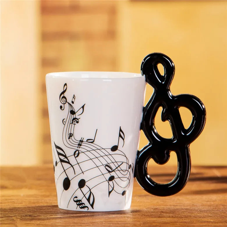 Ceramic Music Mug With Guitar Handle — White | KIMLUD