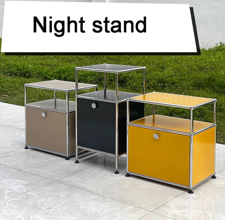 Stainless Steel Nightstand Modular Storage — Red | KIMLUD