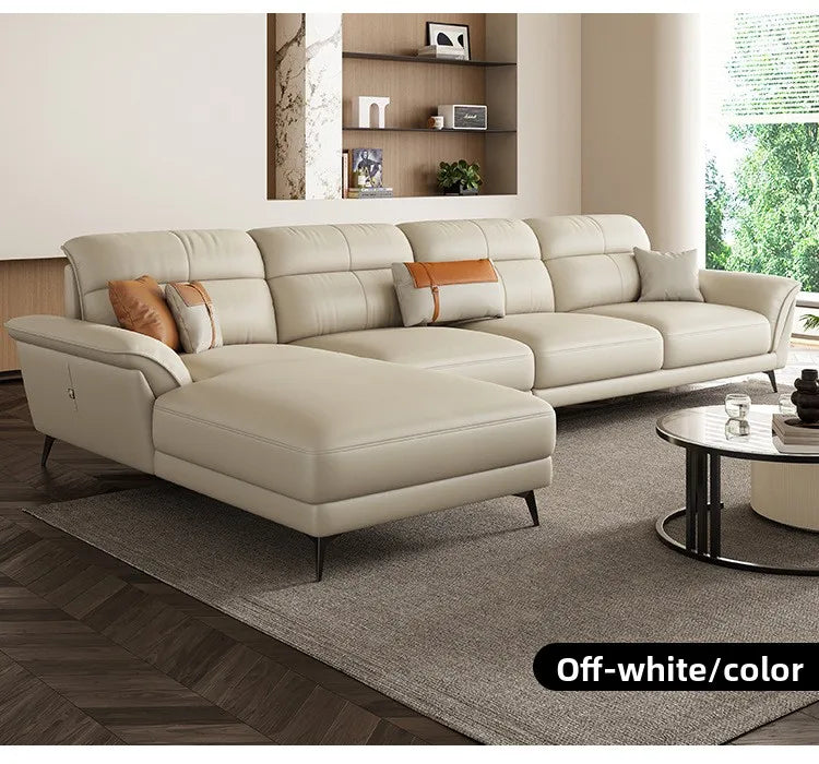 Leather Sculpted Modern L-Shaped Sofa — Black | KIMLUD