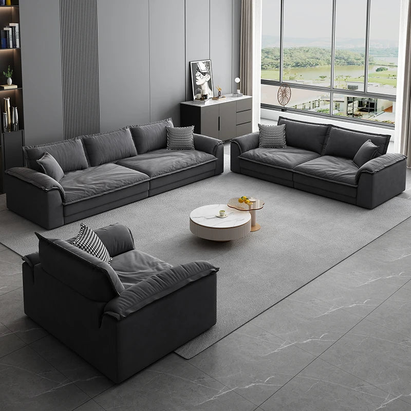 Nordic Minimalist L-Shaped Sectional Sofa Cloud Cushions — Charcoal Gray | KIMLUD