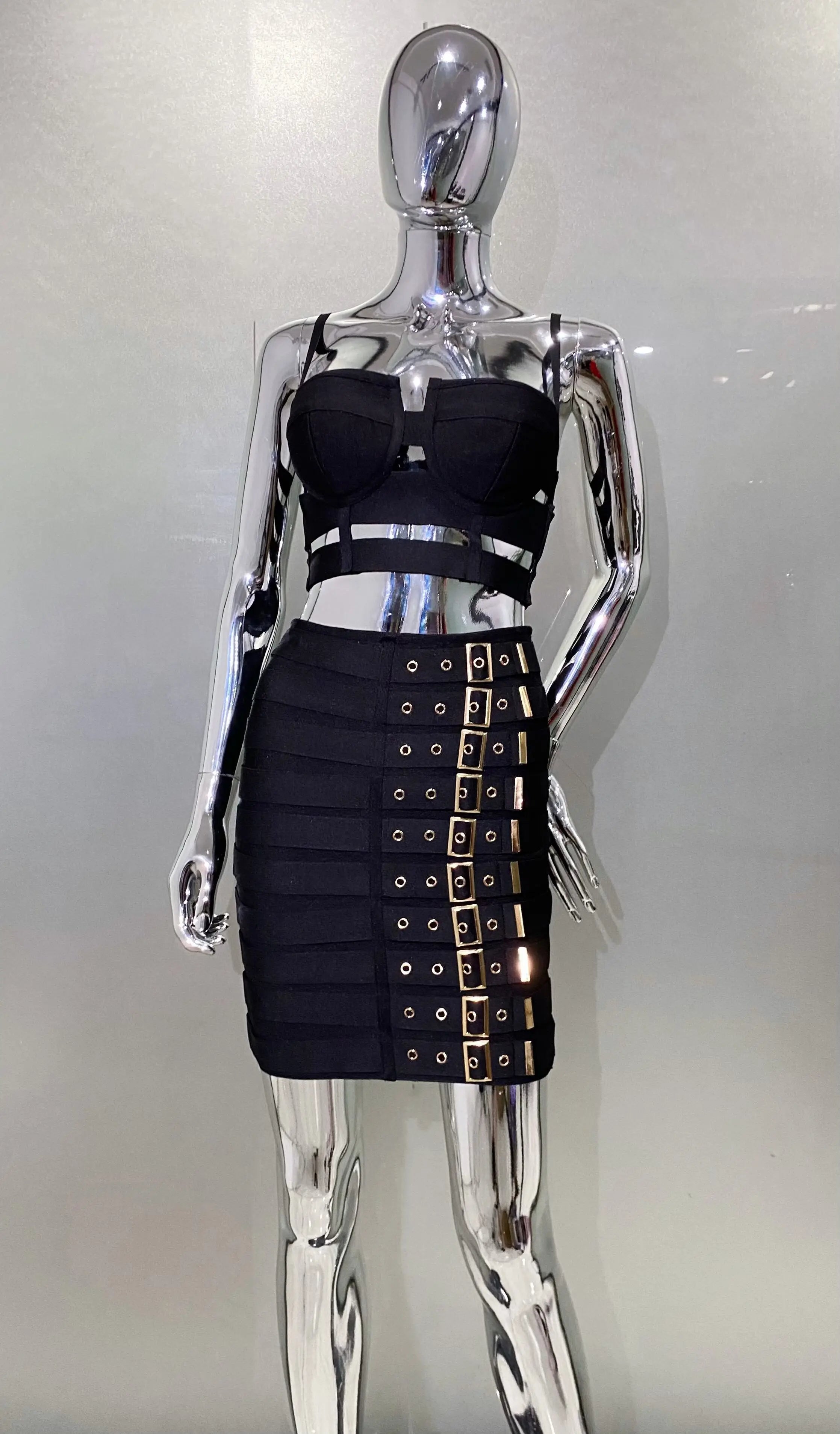 2023 New Arrival Women Sexy Bandage Tops Fashion Pencil Skirts Set Nightclub Party Celebrate Women's Set High Quality