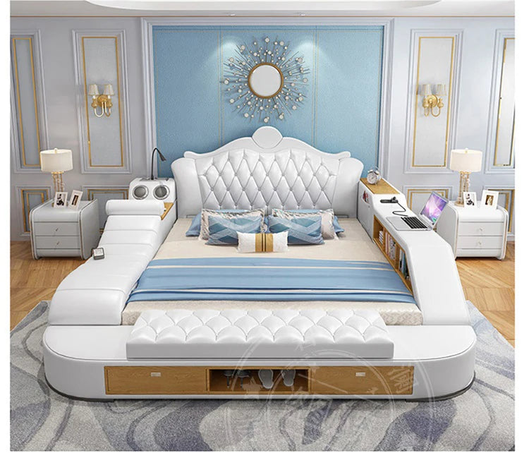 Solid Wood Headboard Storage Bed With Drawers — Ivory White | KIMLUD
