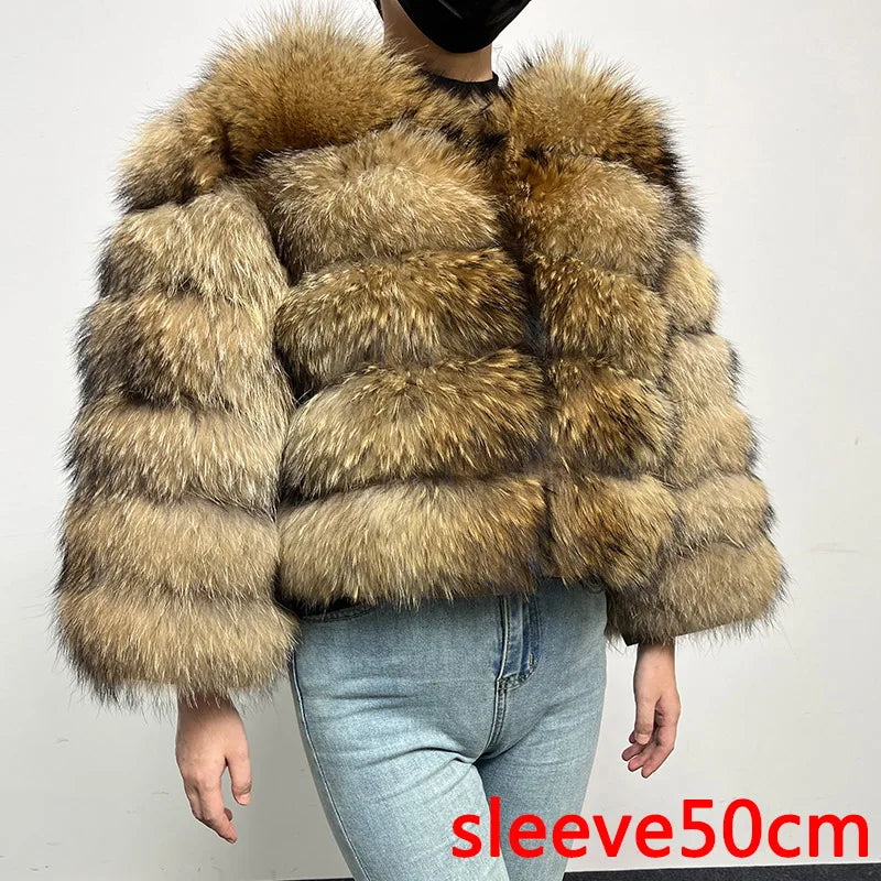 KIMLUD, 2024 maomaokong Super Hot Winter Women Luxury Thick Real Raccoon Fur Coat Natural Fox Fur Jacket Plus Size Jackets Female Vest, sleeve 50cm-2 / XL, KIMLUD APPAREL - Womens Clothes