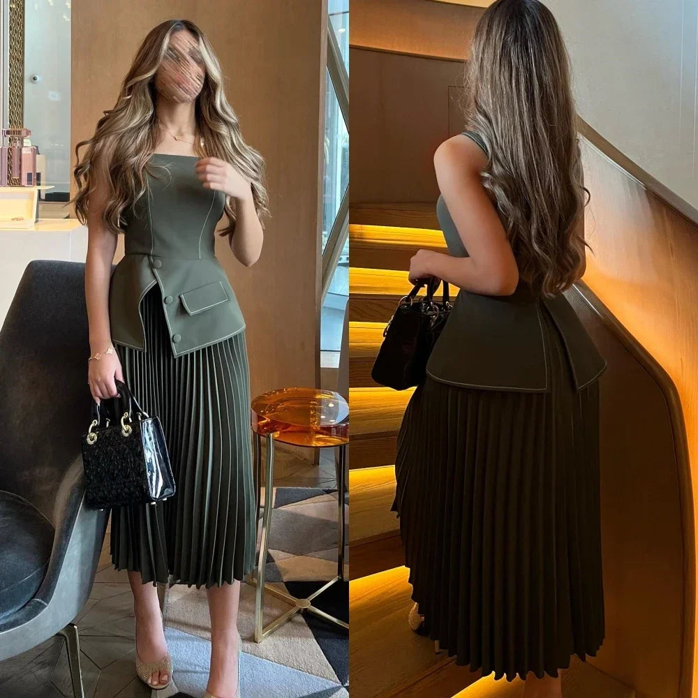 Customized Saudi Arabia Prom Dresses Modern A-Line Square Neck Pleated Formal Occasion Dresses Short Party Evening Gowns