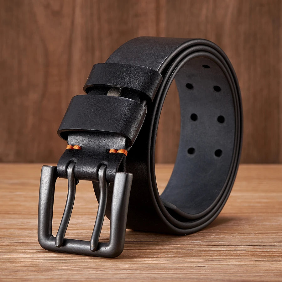 4.3cm Thick High Quality Cowskin Genuine Leather Belt For Men Luxury Designer Male Belt Double Pin Buckle Cowboy Jeans Strap