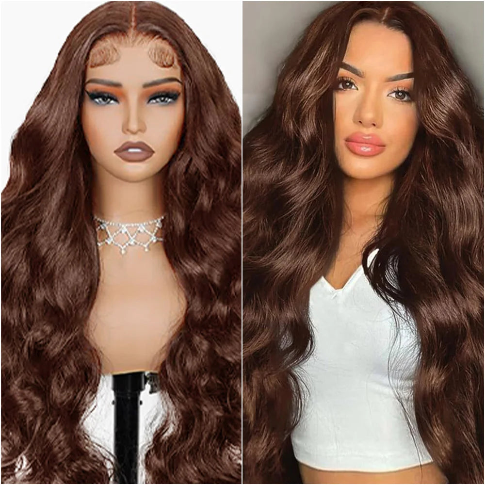 Lace Front Wig – 36in Body Wave – Human Hair – Chocolate Brown | KIMLUD
