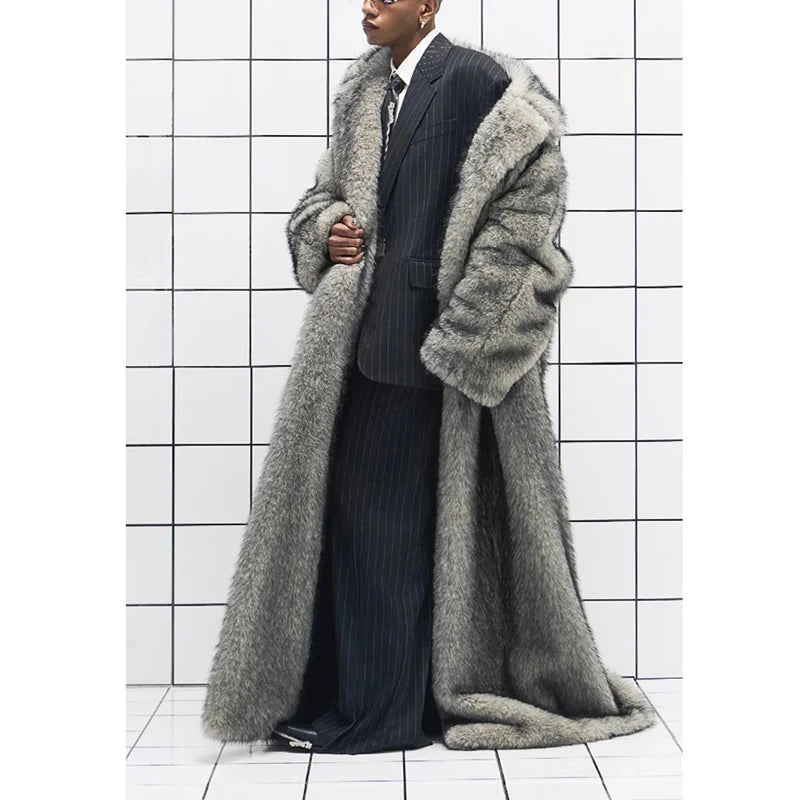 Men's Fur Coat – Fox Fur Lapels – Long Overcoat | KIMLUD