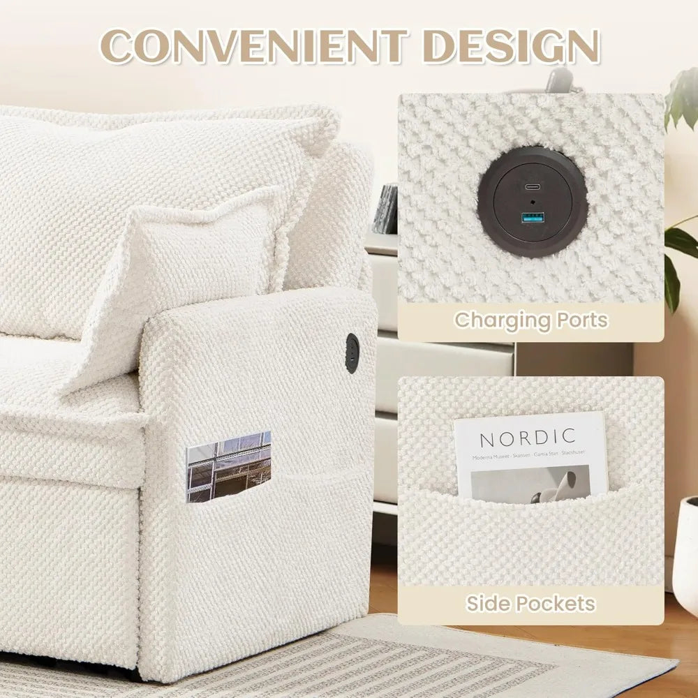 74" King Pull Out Sofa Bed - Convertible Sleeper Sofa Bed, Space Saving Corduroy Loveseat Chaise Lounge with USB Charging, Side