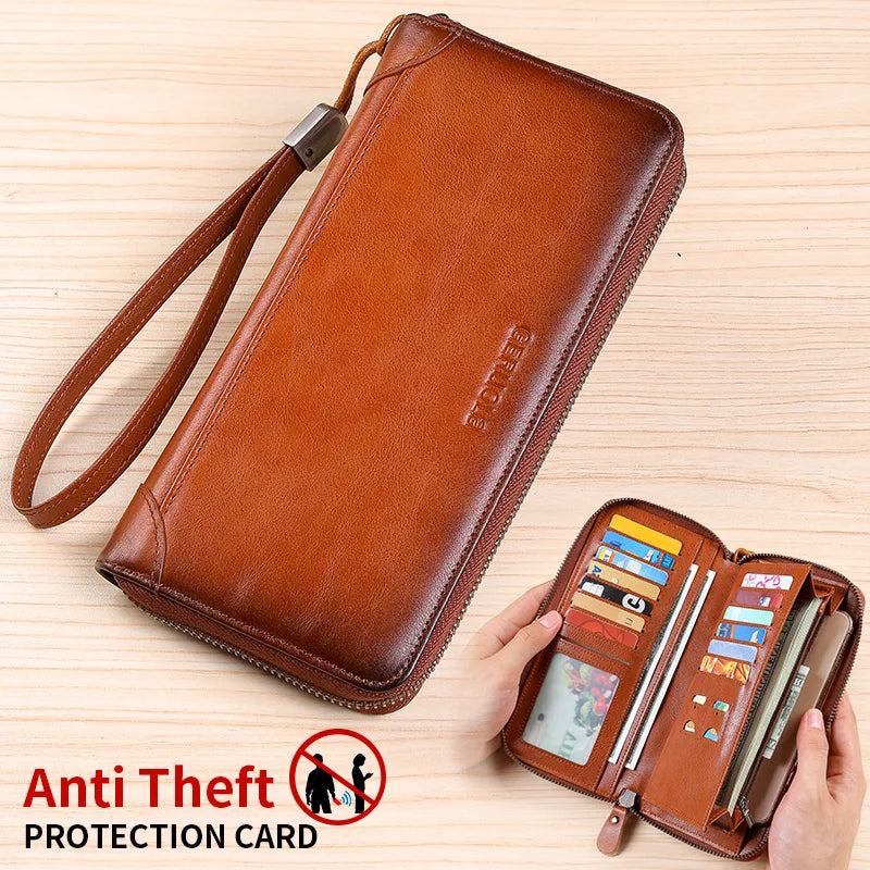 Long Leather Wallet – Anti-Theft – Cow Leather – Gradient Color | KIMLUD