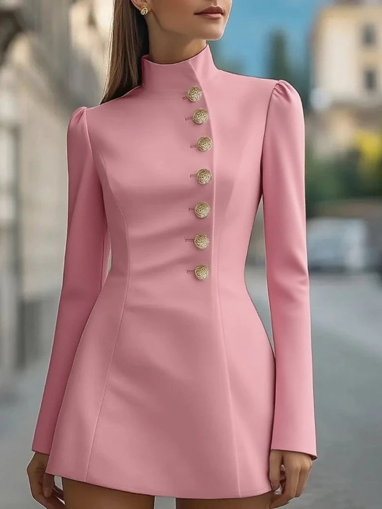Mini Dress – Stand Collar – Slim Silhouette | KIMLUD