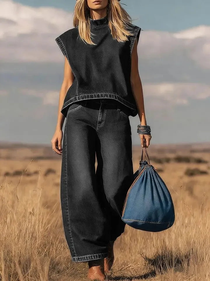 Oversized Cropped Denim Vest Ripped Buttoned Sleeveless Lightweight Street Style — Denim Blue | KIMLUD