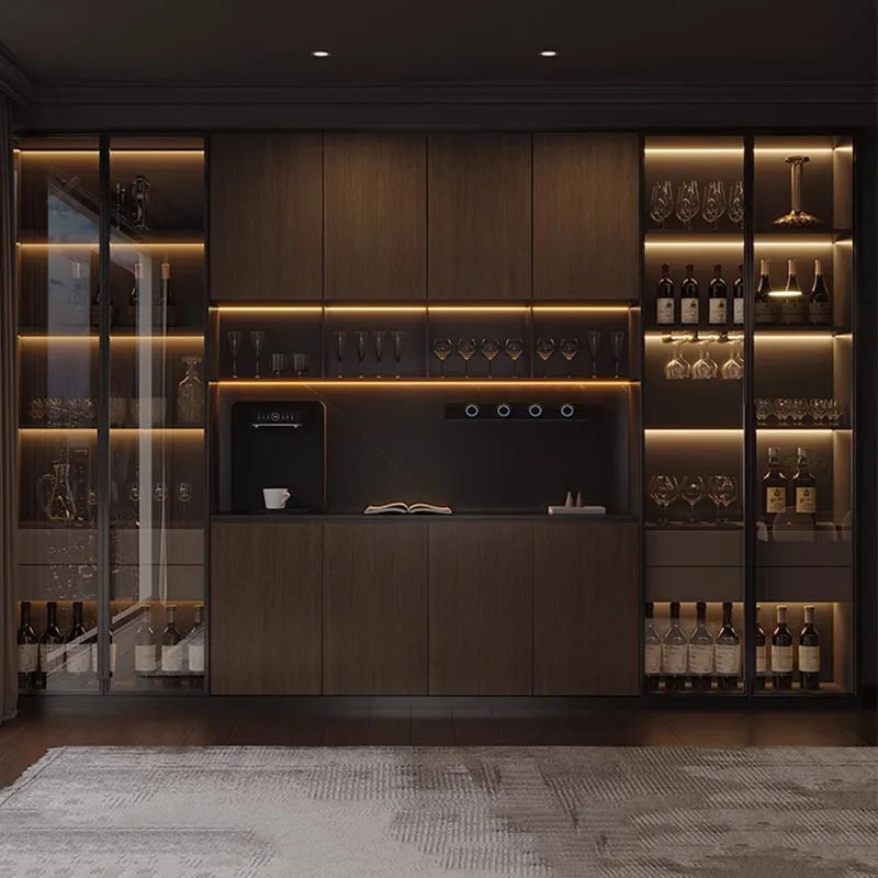 Minimalist Modern Storage Cabinet With Glass Panels — Espresso | KIMLUD