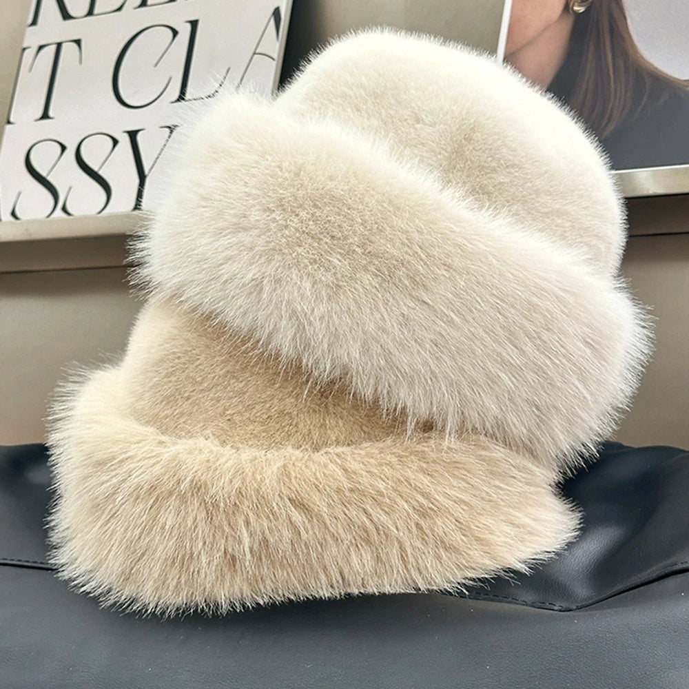 Mink Fur Hat Plush Cotton Lining Warm Winter — Black | KIMLUD