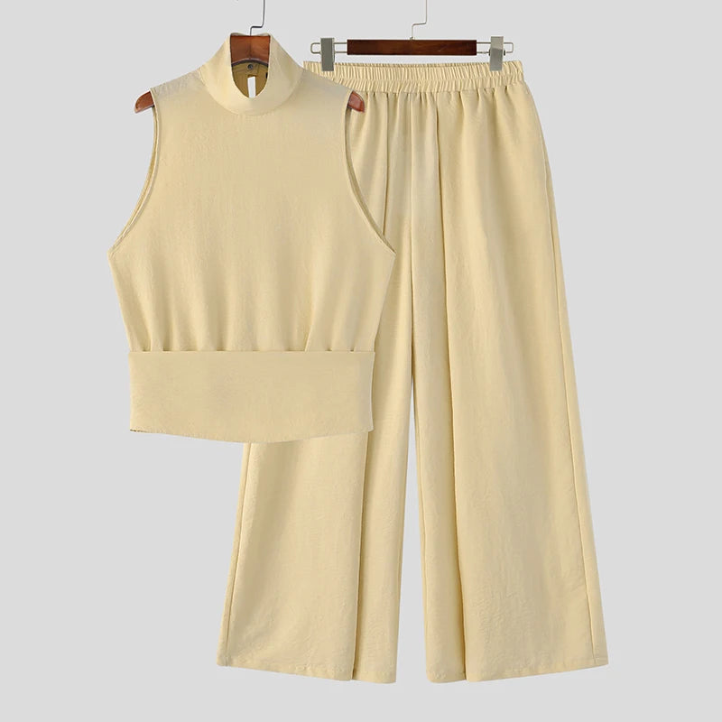 Sleek Polyester Solid Two-Piece Set — Blue | KIMLUD