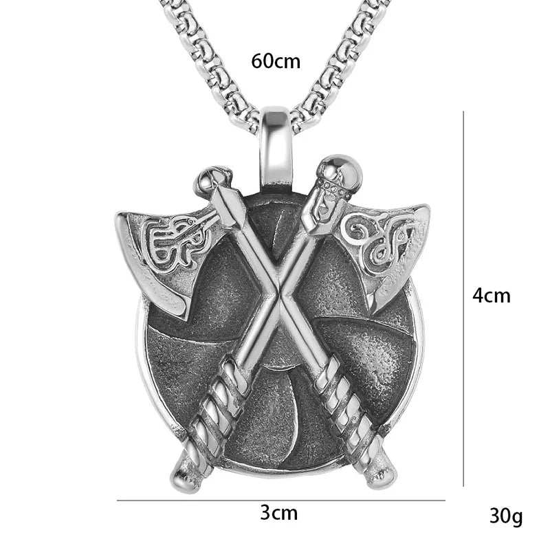 Retro Viking Double Axe Pendant Necklace For Women Men Silver Color Stainless Steel Box Chain Hip Hop Rock Neck Jewelry Gifts