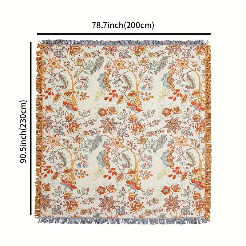 Pure Cotton 4 Layer Gauze Towel Blanket Floral Motif — Cream-Ivory | KIMLUD