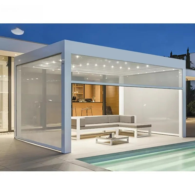 Aluminum Bioclimatic Gazebo With Retractable Roof — White | KIMLUD
