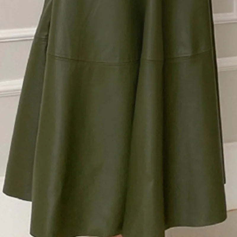 Spring and Summer New Sleeveless Pu Leather Casual Jumpsuit Leather Skirt Ins Loose Party Zipper Dress for Women