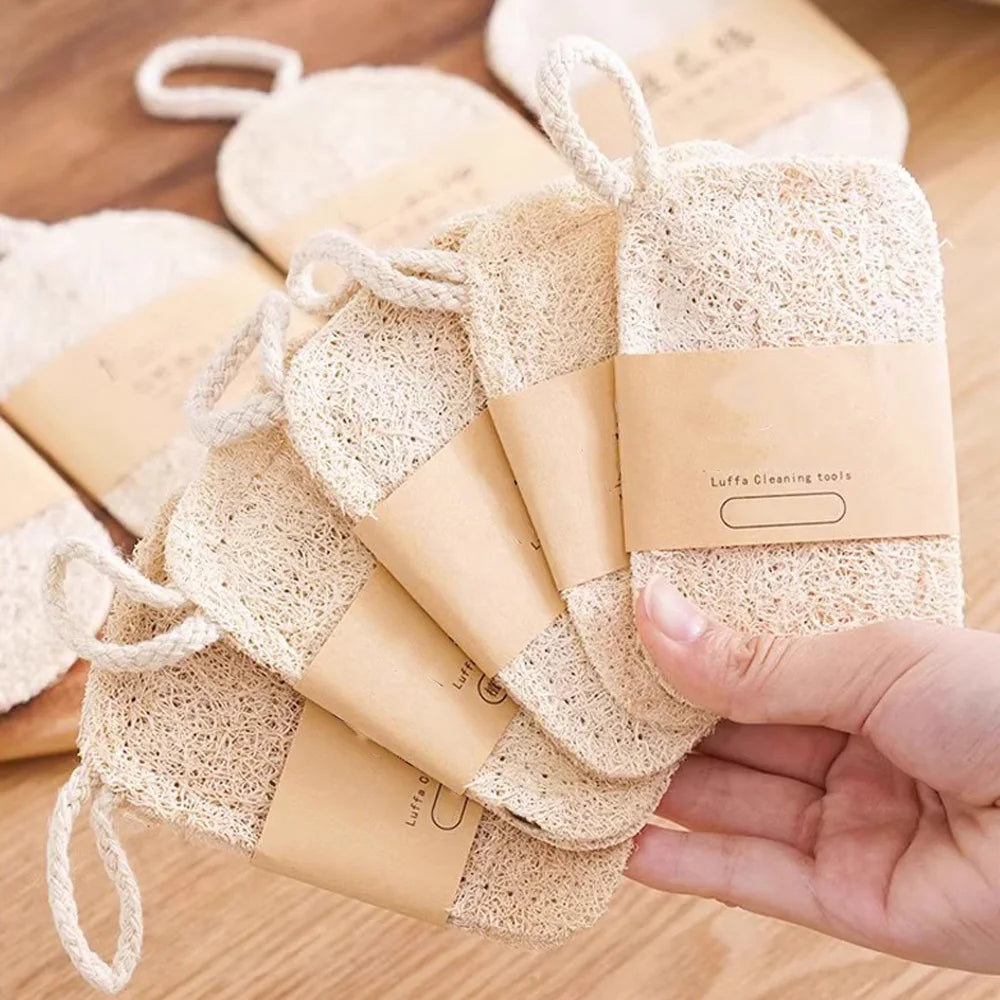 10PCS/5PCS/1PC - Double layer natural loofah sponge for kitchen cleaning, biodegradable, suitable for kitchen cleaning