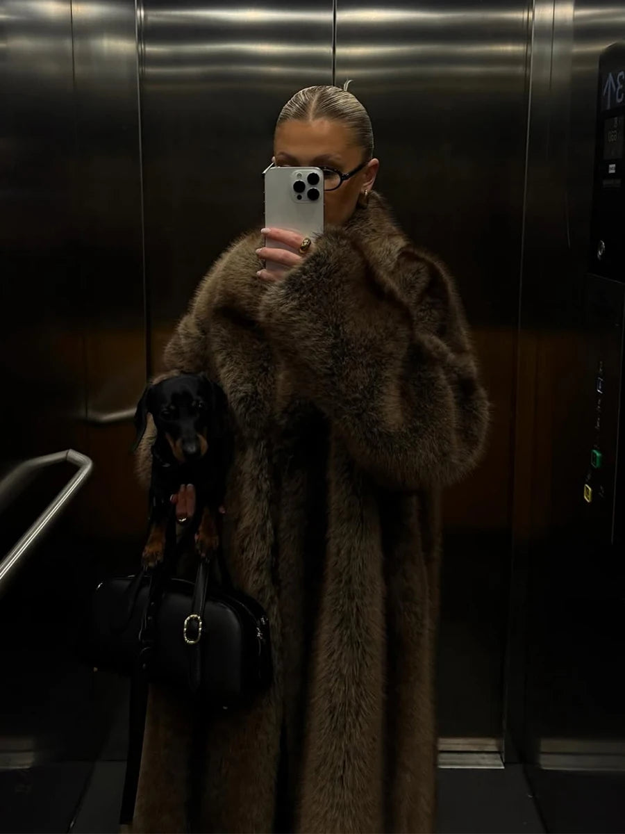 Faux Fur Coat – Gradient Stripes – Faux Fur – Brown Stripes Gradient | KIMLUD