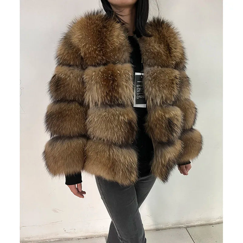 KIMLUD, 2024 maomaokong Super Hot Winter Women Luxury Thick Real Raccoon Fur Coat Natural Fox Fur Jacket Plus Size Jackets Female Vest, KIMLUD Womens Clothes