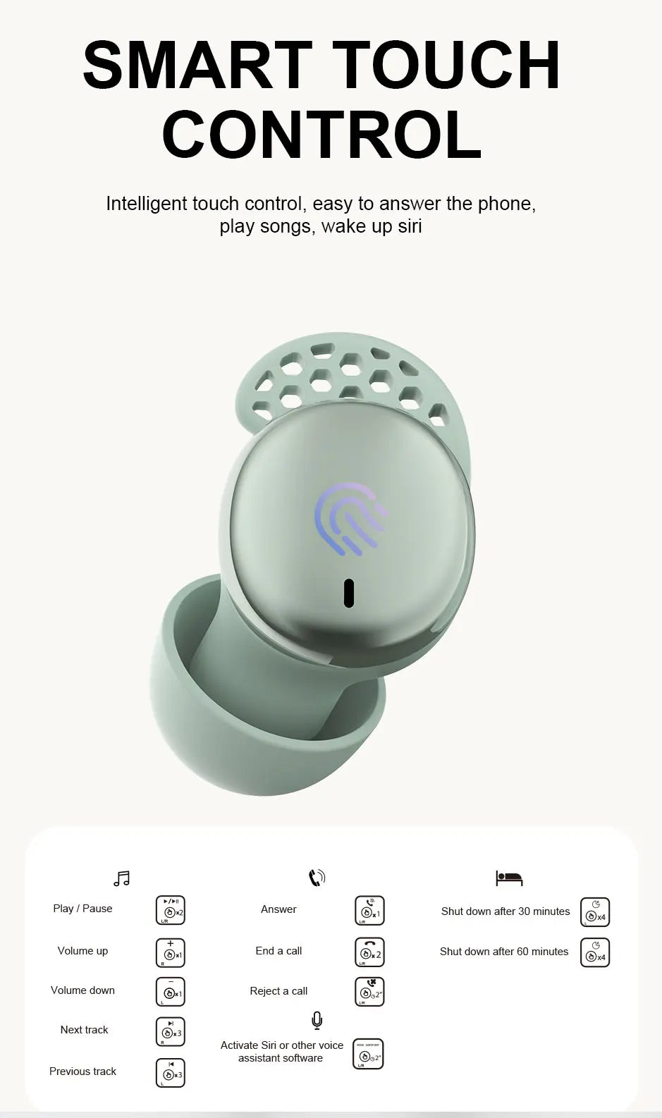 Satin-Matte ABS Earbuds Sleep-Optimized Noise-Blocking — Mint Green | KIMLUD