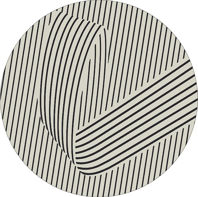 Fluffy/100% Polyester Round Rug with Stripe Wilton Design — White | KIMLUD