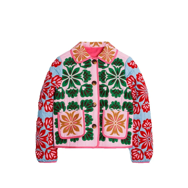 Women Print Cotton Jacket Colorful Casual Turn-down Collar Long Sleeve Single Breasted Pocket Jackets Autumn Winter Fashion Coat