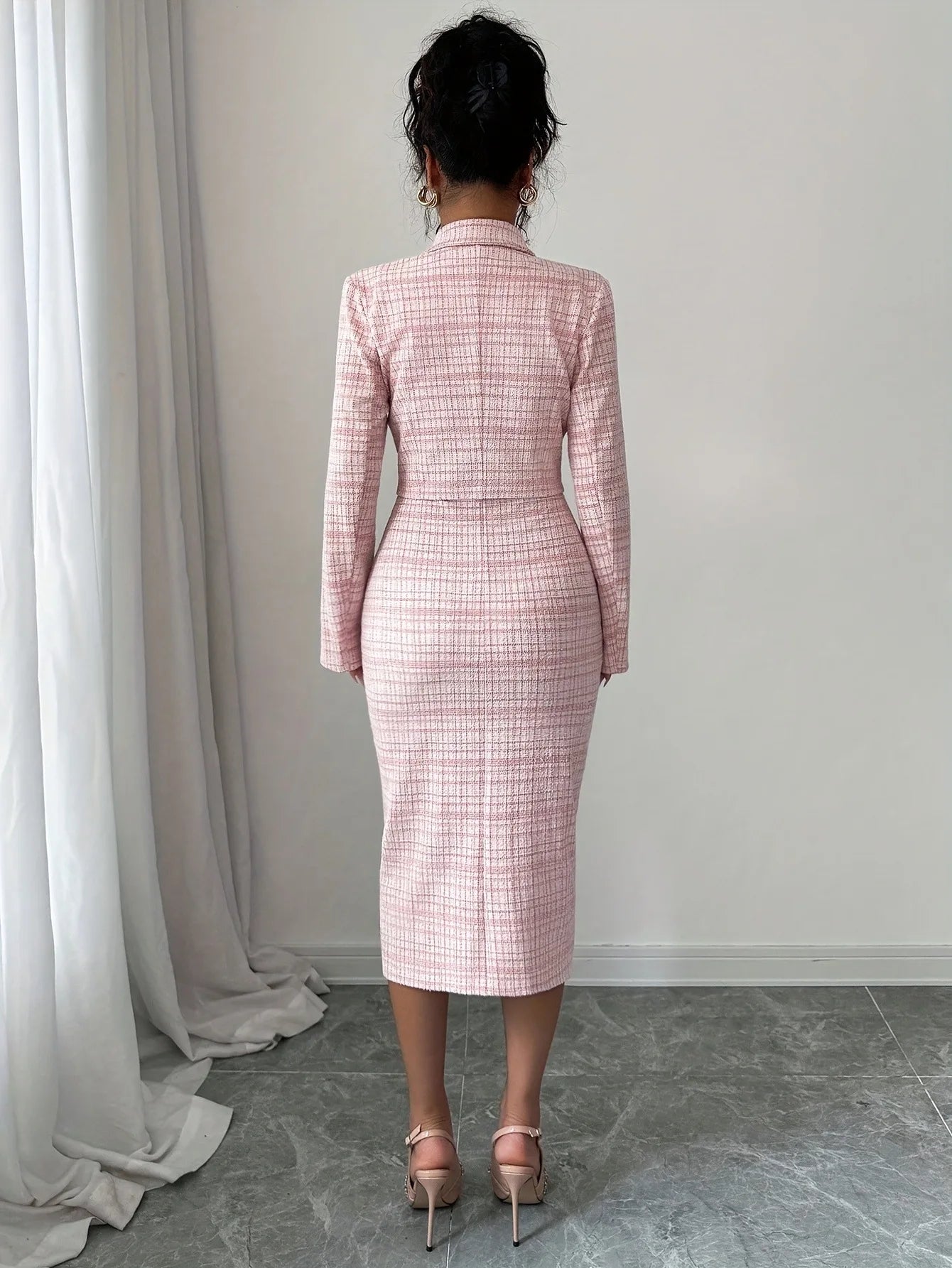 Two-Piece Dress Set – Reversible Collar – Knee-Length Polyester | KIMLUD