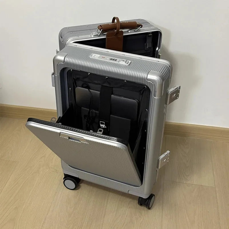 Polycarbonate Wide Luggage Front-Opening Boarding Box — Silver | KIMLUD