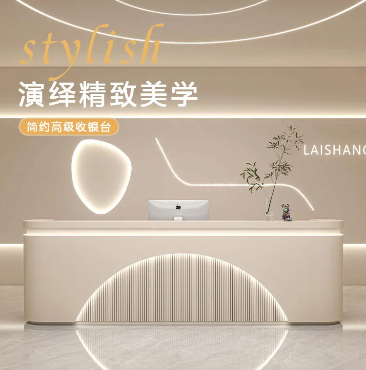 Modern Reception Desk With Integrated LED Lighting — White | KIMLUD