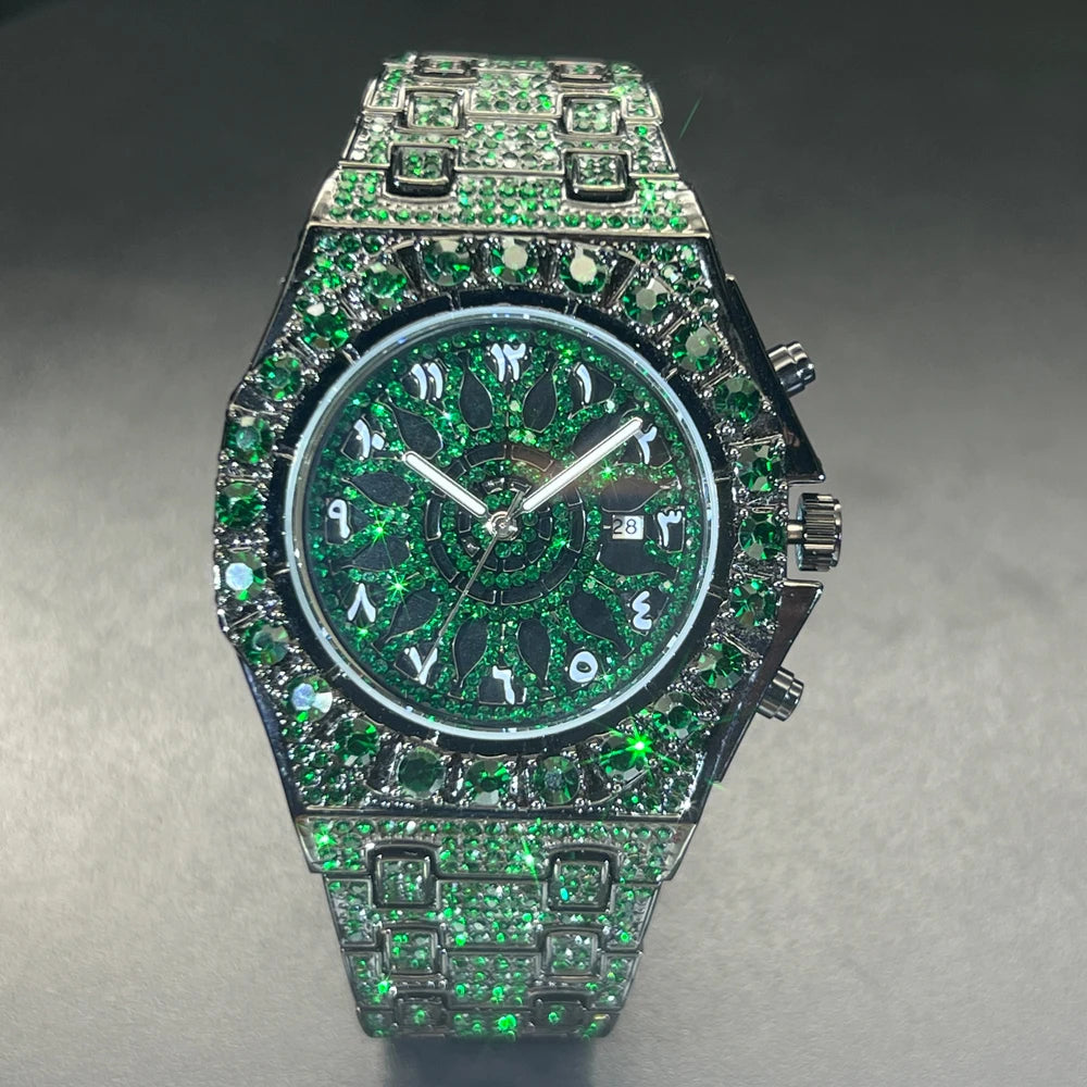 Wristwatch Full Diamond Alloy Case Green Dial | KIMLUD
