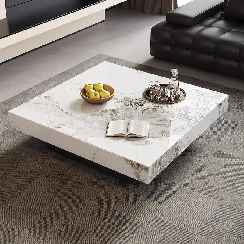 Marble-Top Side Table Minimalist Nordic With Subtle Veining — Onyx-Black | KIMLUD