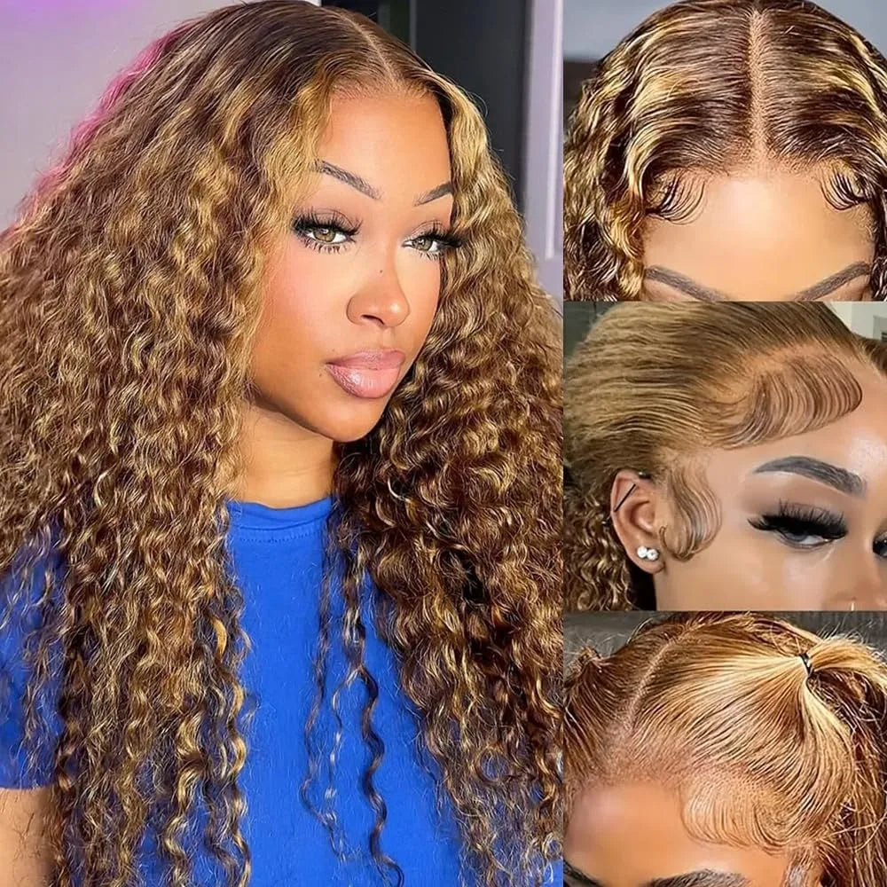 Lace Front Wig – 30 Inch – Deep Wave – Honey Brown Ombre | KIMLUD