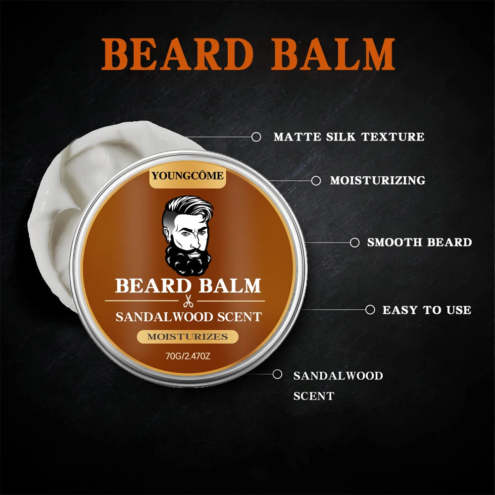 Sandalwood Beard Care Duo Growth Oil And Balm Set For Nourishing Grooming Ritual — Sandalwood Brown | KIMLUD