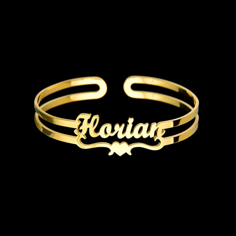 Engraved Cuff Bracelet Numeral Name — Gold | KIMLUD