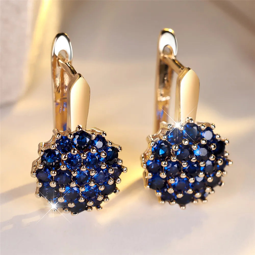 Crystal Hoop Earrings Sunflower Zircon — Blue | KIMLUD