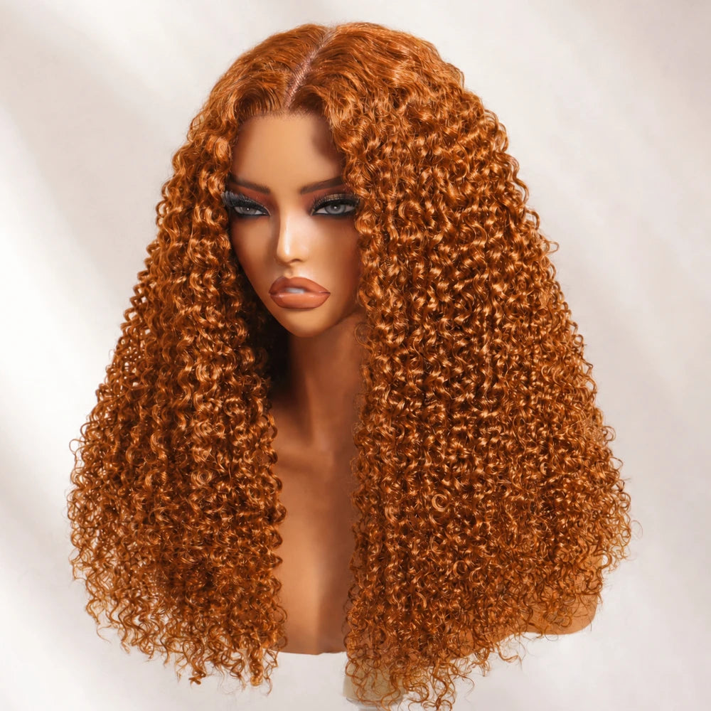 Lace Front Wig - Ginger Curly - Human Hair - Ginger | KIMLUD