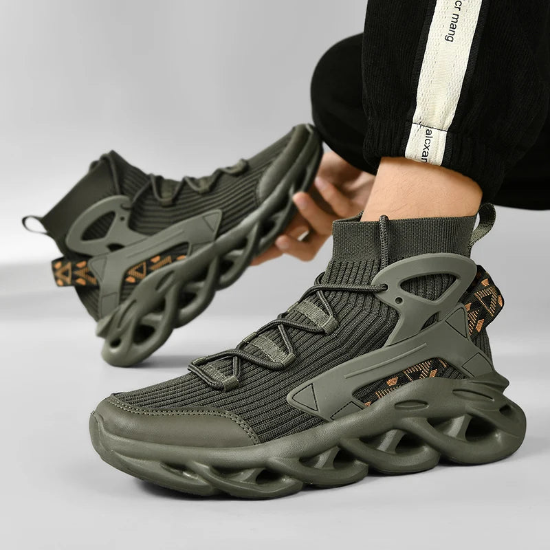 High-Top Elastic Knitted Sports Shoes – Reflective 3D Detail – Knitted Upper | KIMLUD