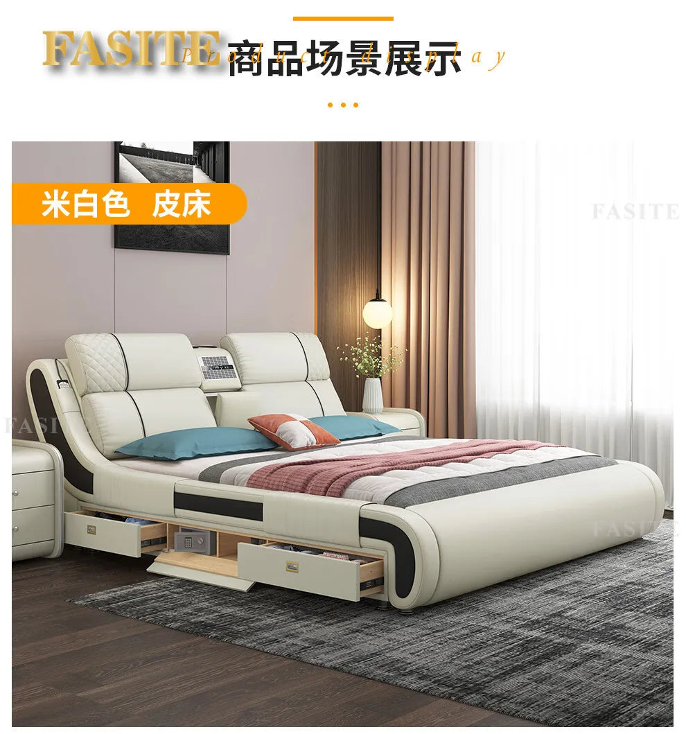 Modern Simple Massage Bed Luxury Water Proof Design Bedframe Double Bed Smart White   Nordic Furniture