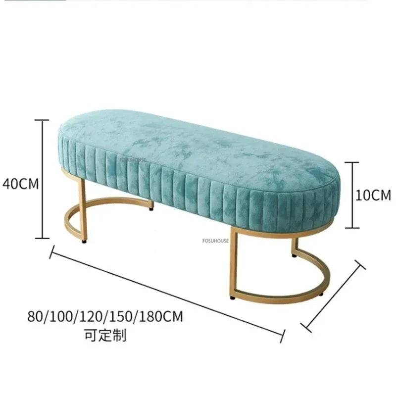 Nordic Soft Velvet Bed Footrest Ottoman Living Room Furniture for Home Bedroom Luxury Pouf Bench Entrance-hall Shoes Stool w f