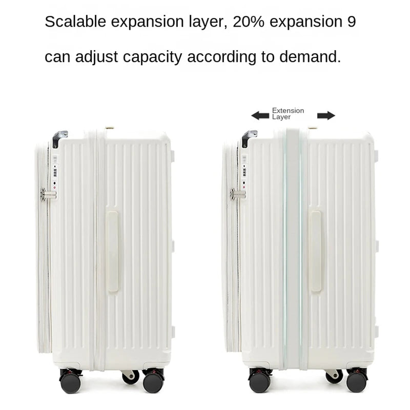 2025 New Side Opening Suitcase PC Large Capacity Luggage with USB Cup Holder 34 inch Password Trolley Case 20" Travel Suitcases