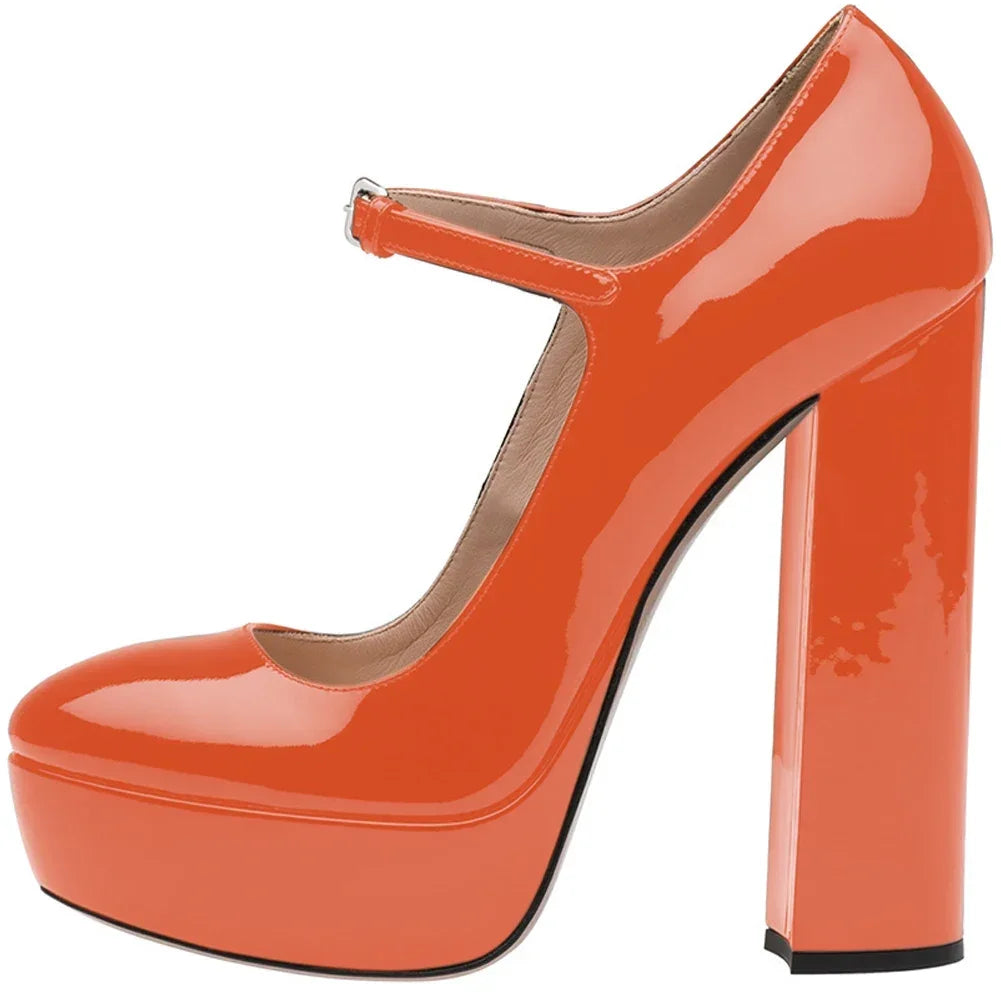 Pumps – Platform Buckle Strap – Square Heel – Plus Size | KIMLUD