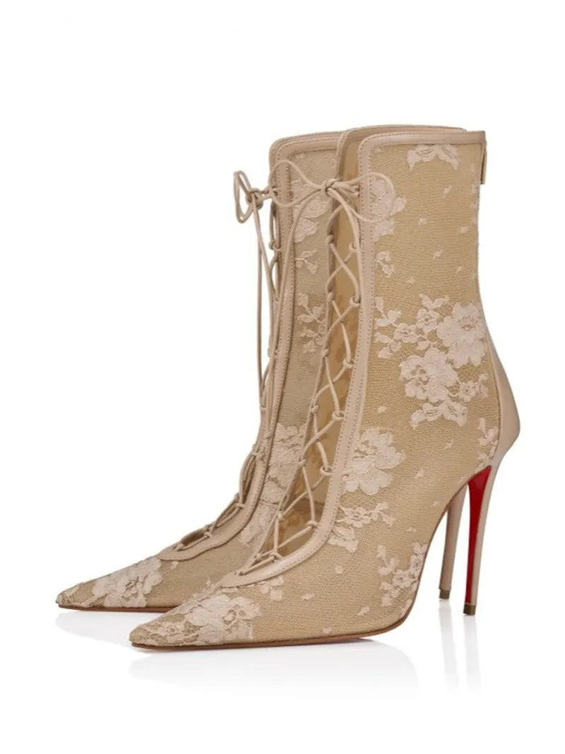 Knee High Boots – Lace Up – Lace Mesh | KIMLUD