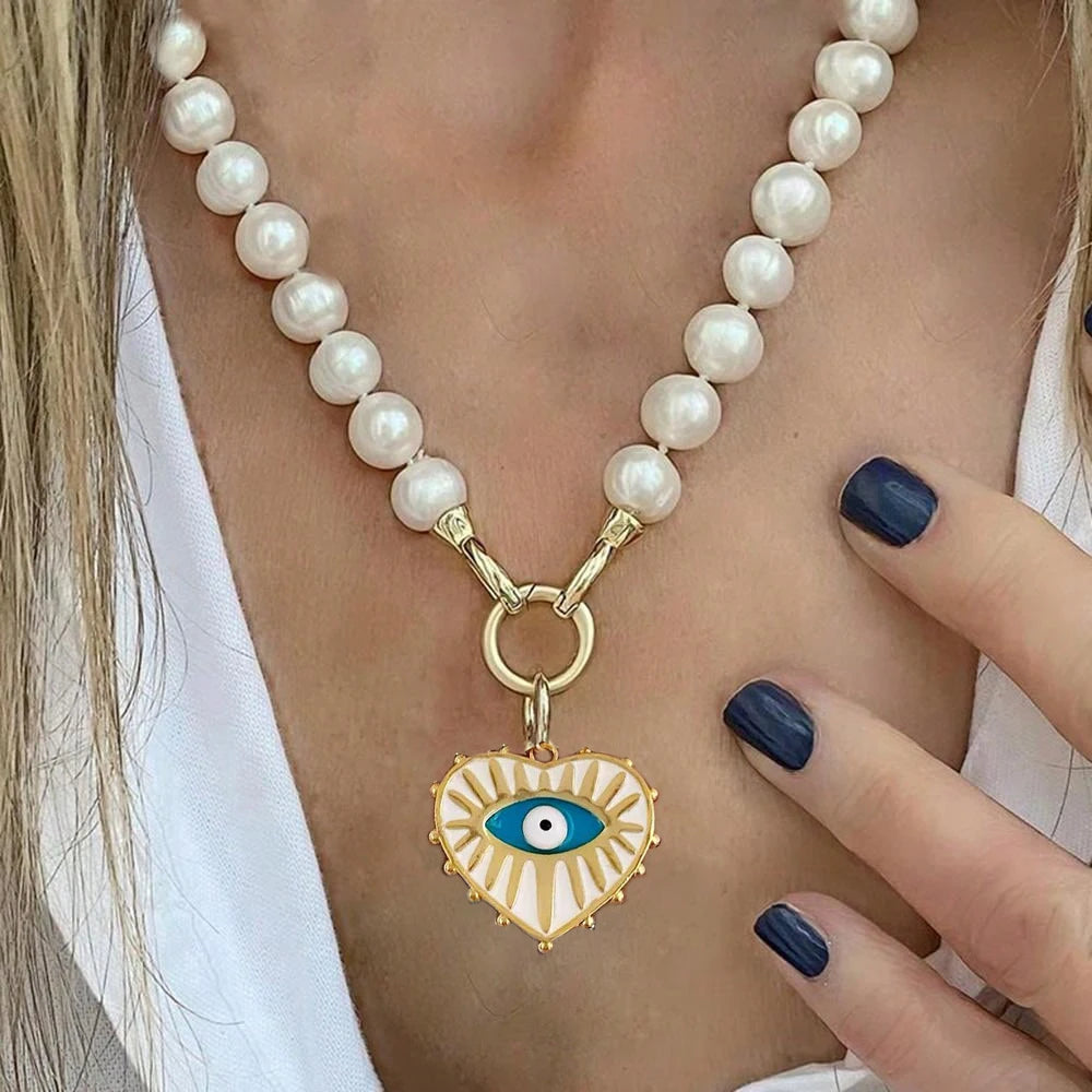Pearl Horse Coin Pendant Choker Necklace — Pearl | KIMLUD