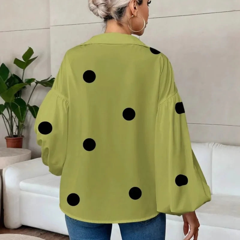 Boho Puff Sleeve Polka Dot Blouse — White | KIMLUD