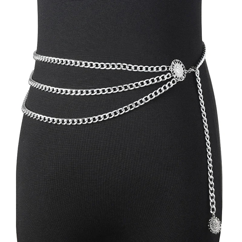 Gold-Tone Chain Belt Multilayer Tassel Rhinestones — Gold | KIMLUD